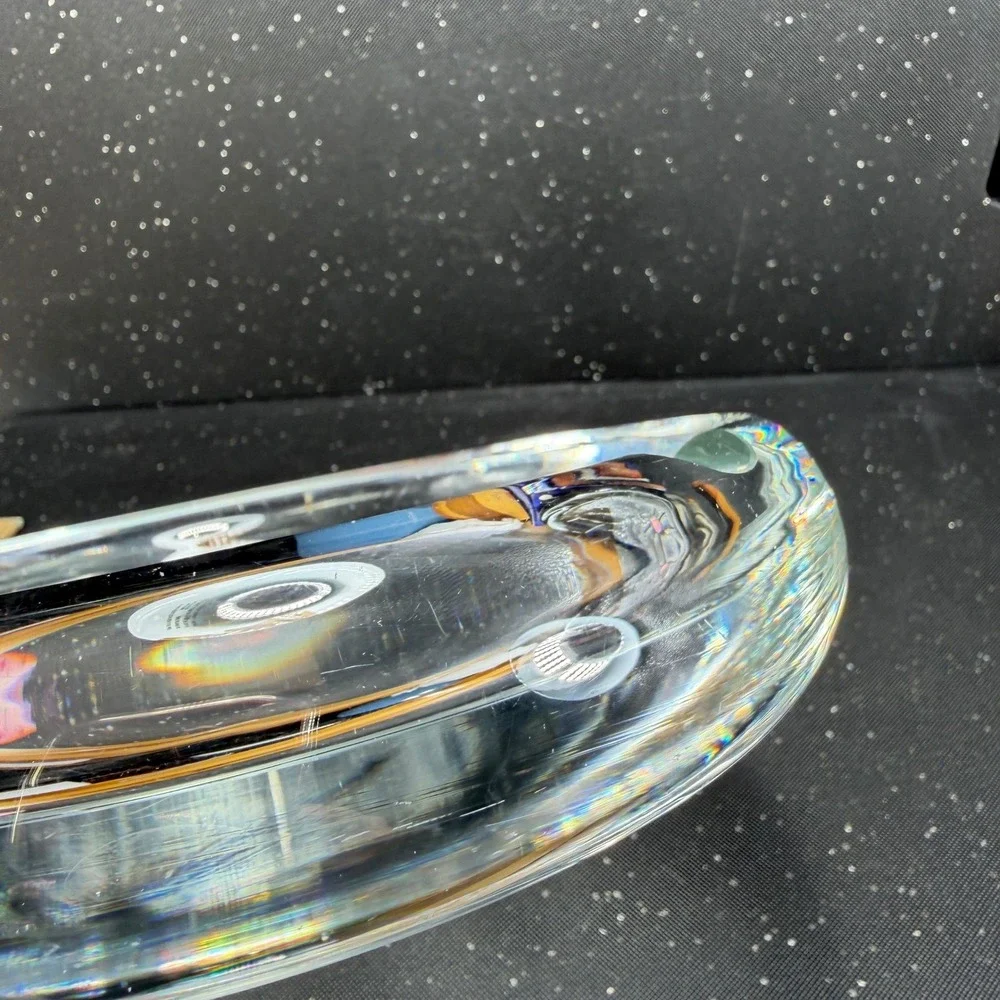 Vintage 1960s Sweden Art Glass Ashtray 8 Inch Heavy Clear Crystal MCM Round